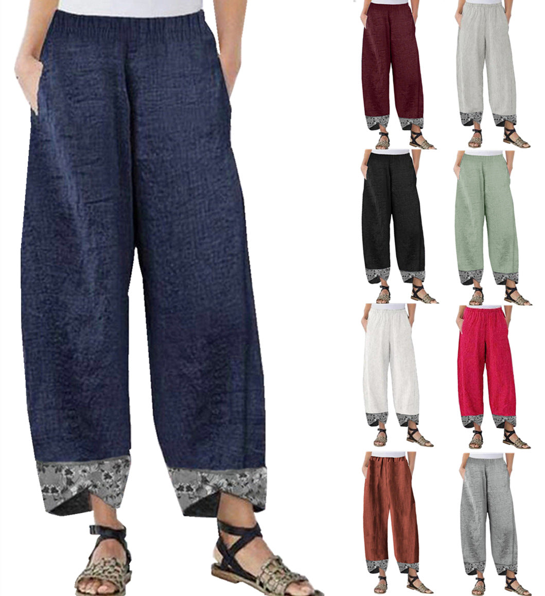 Slouchy Women's Printed Stitching Trousers Pencil Pants