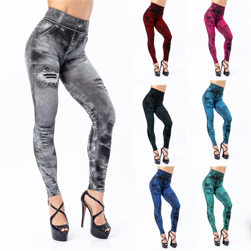 Women's Imitation Denim Super Stretch Cropped Legging