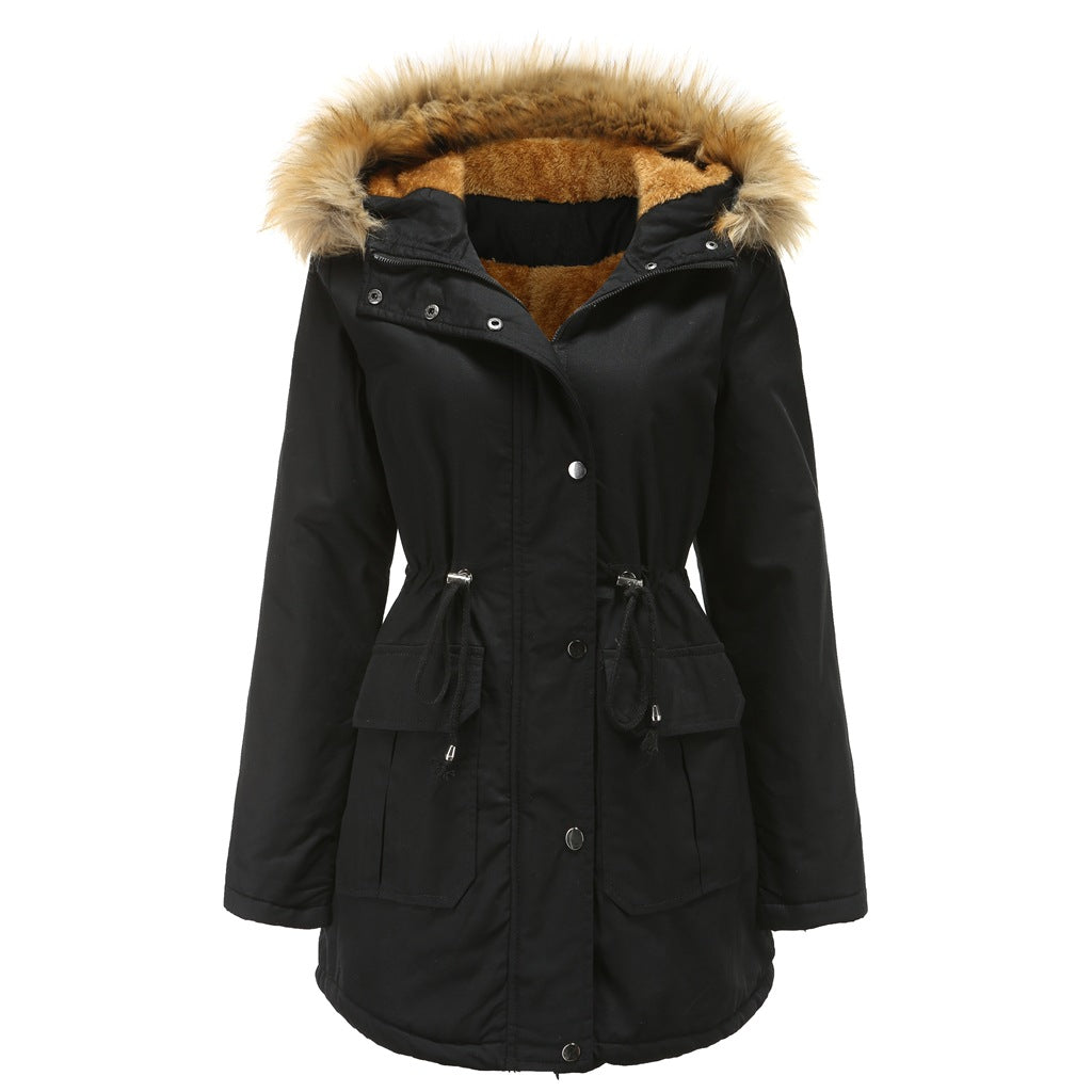 Women's Fleece Lined Hooded Collar Winter Warm Large Coats