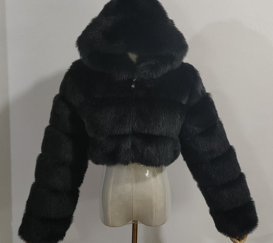 Women's Fur Imitation Fox Stitching Hooded Long Coats