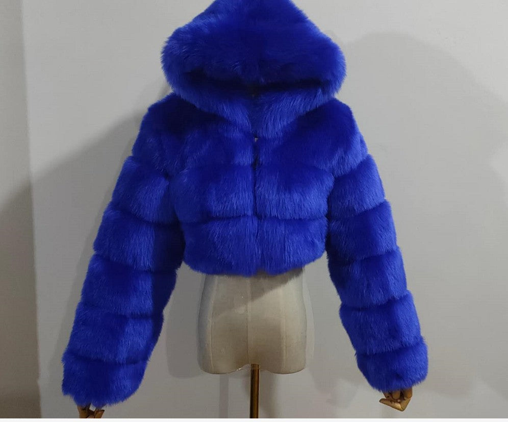 Women's Fur Imitation Fox Stitching Hooded Long Coats