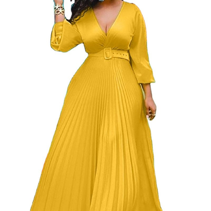 Yellow High Waist Slimming Solid Color Dresses