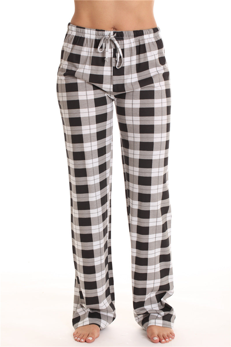 Women's Classic Plaid Home Casual Trousers Loose Pants