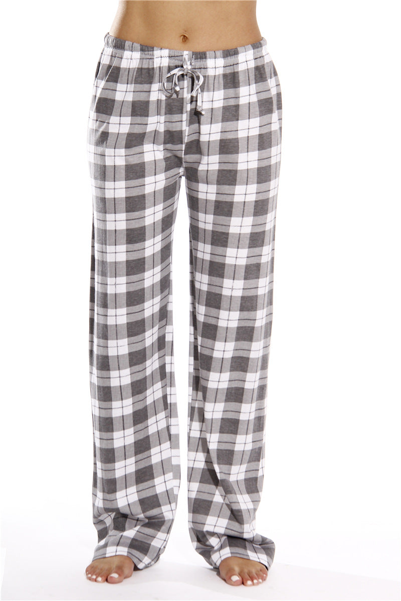 Women's Classic Plaid Home Casual Trousers Loose Pants