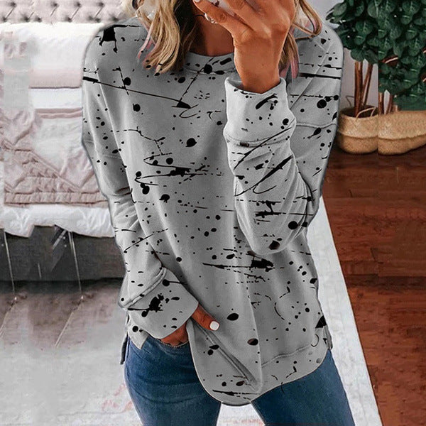 Women's Stitching Contrast Color Round Neck Long Blouses