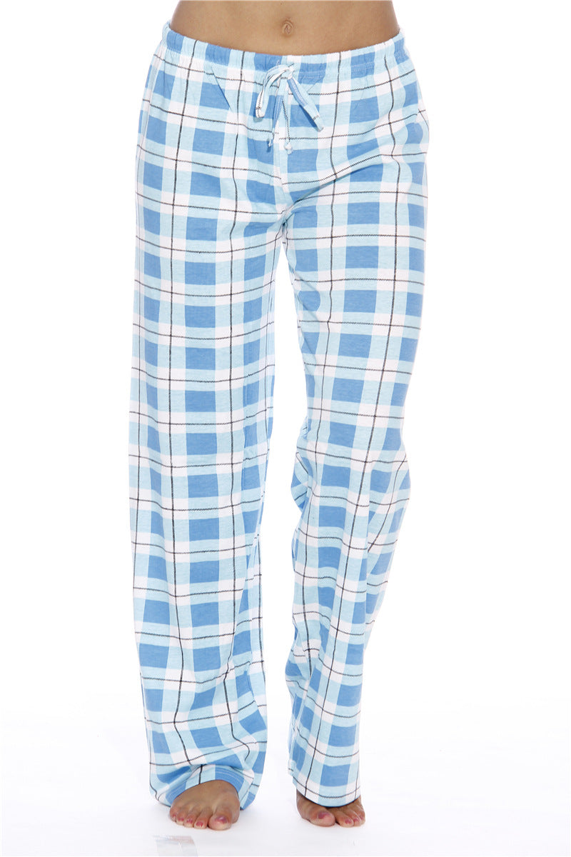 Women's Classic Plaid Home Casual Trousers Loose Pants