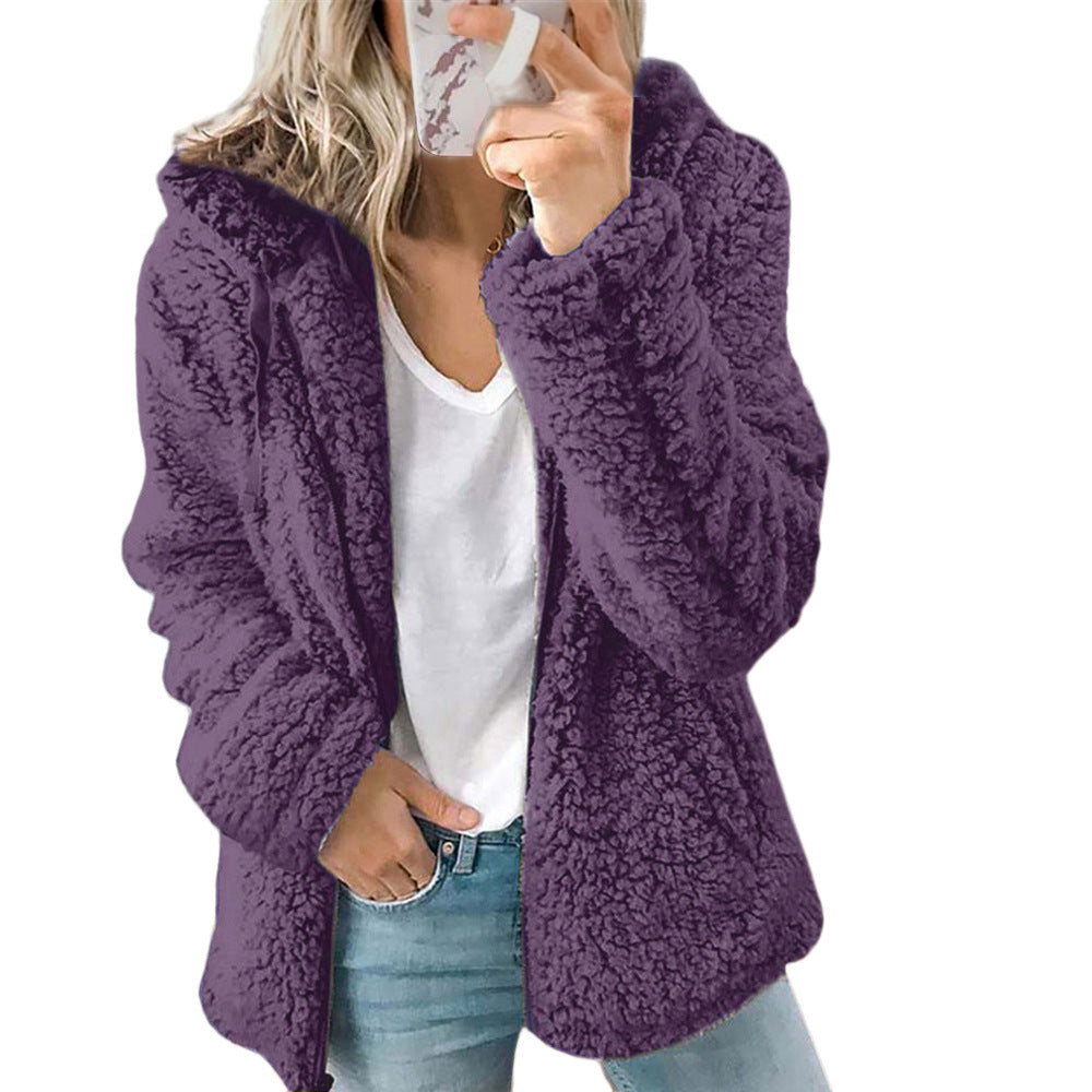 Casual Women's Glamorous Creative Hooded Woolen Jackets