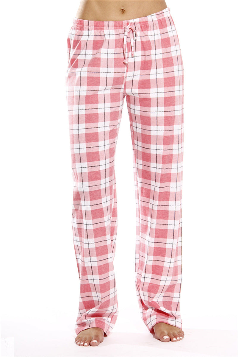 Women's Classic Plaid Home Casual Trousers Loose Pants