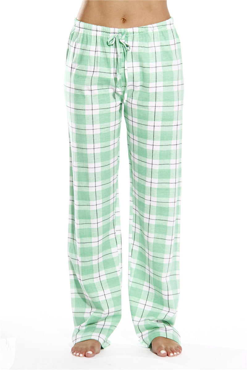 Women's Classic Plaid Home Casual Trousers Loose Pants