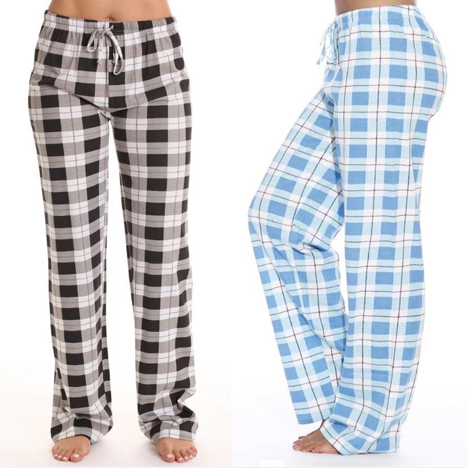 Women's Classic Plaid Home Casual Trousers Loose Pants