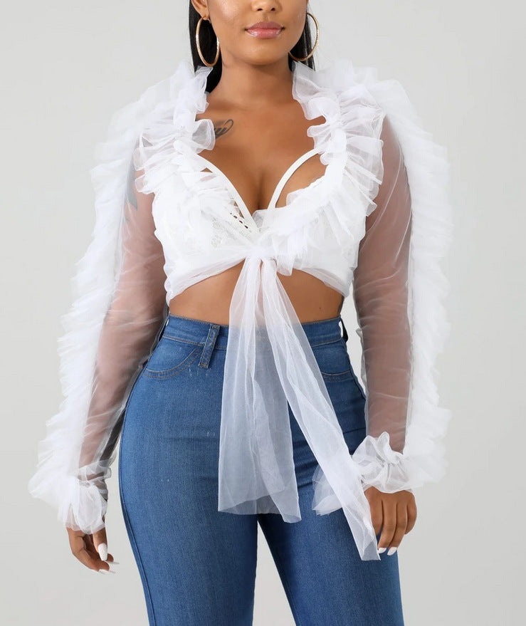 Women's Autumn Long Sleeve Mesh Sexy Blouses