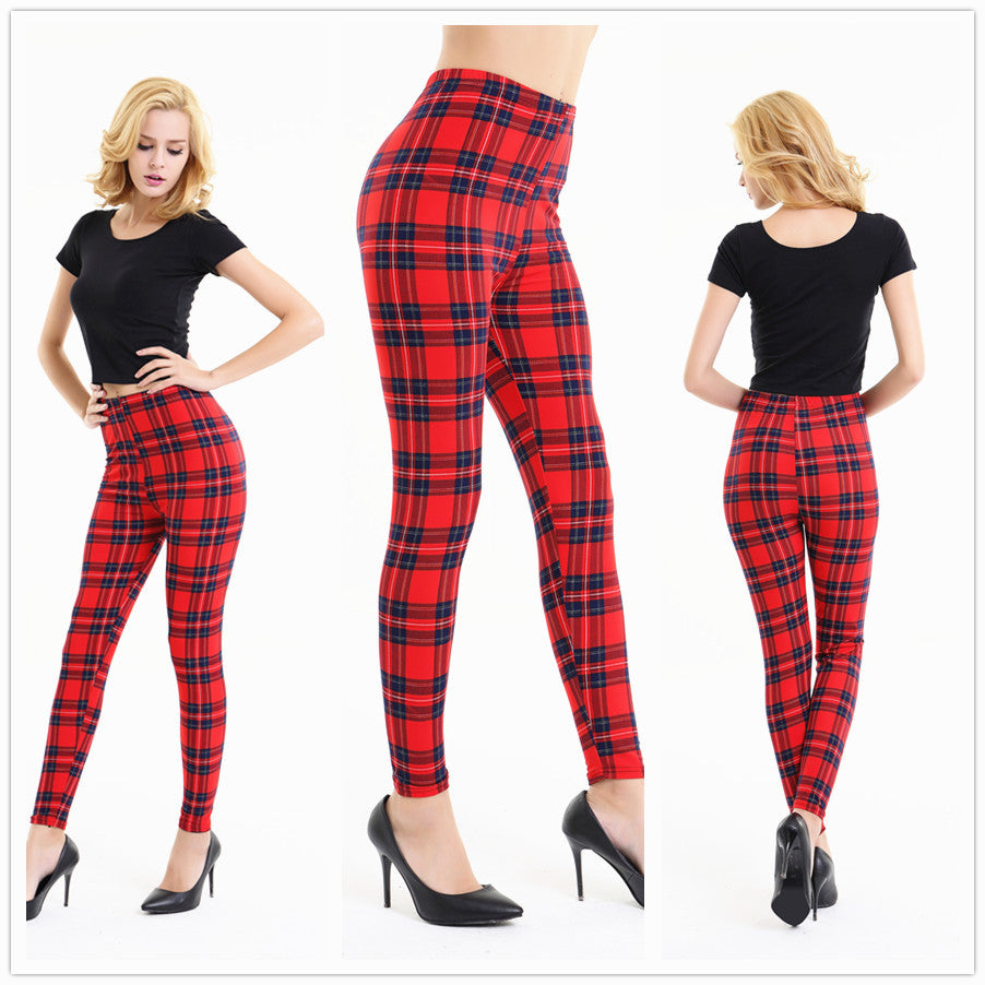 Striped Plaid Printed Fashionable Slimming Cropped Leggings