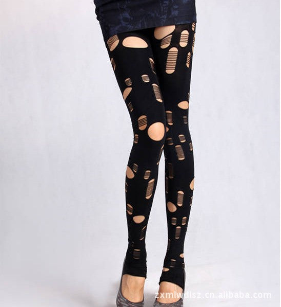 Women's Creative Irregular Ripped Veet Fashion Trend Leggings