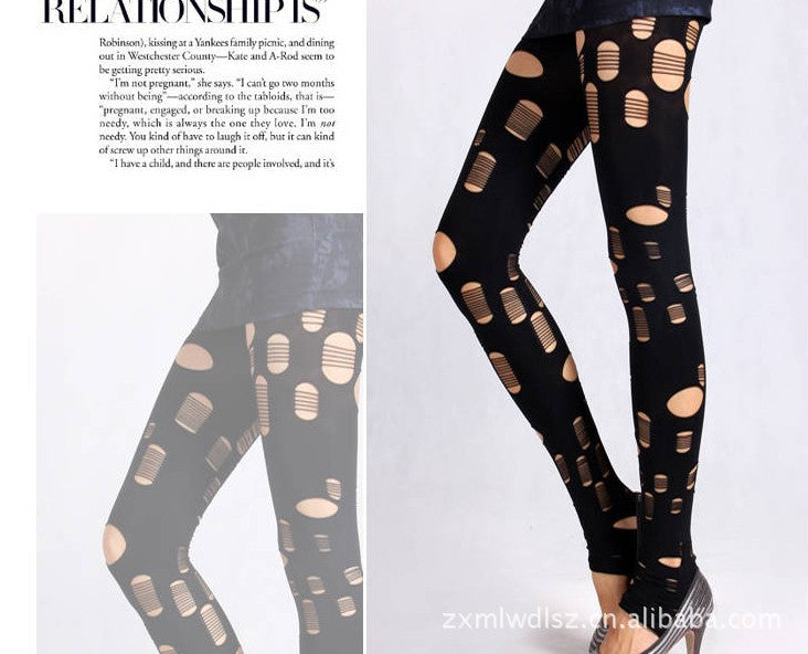 Women's Creative Irregular Ripped Veet Fashion Trend Leggings