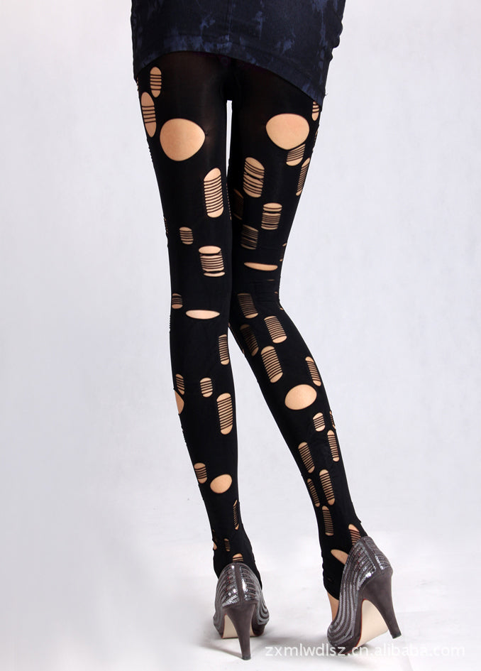 Women's Creative Irregular Ripped Veet Fashion Trend Leggings