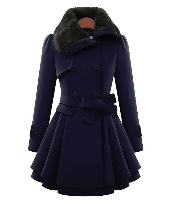 Women's Slim Fit Long Woolen Double Breasted Coats