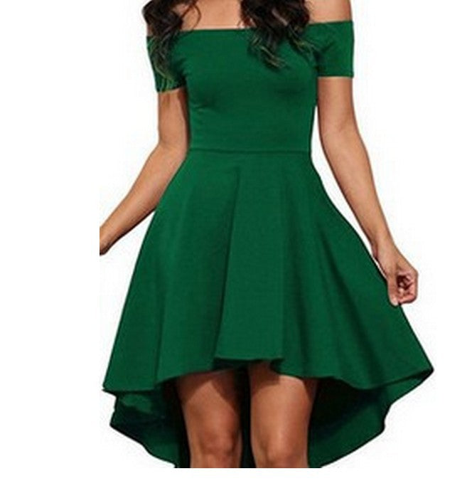 Women's Off-shoulder Sleeve Large Swing Dovetail Color Dresses