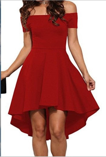 Women's Off-shoulder Sleeve Large Swing Dovetail Color Dresses