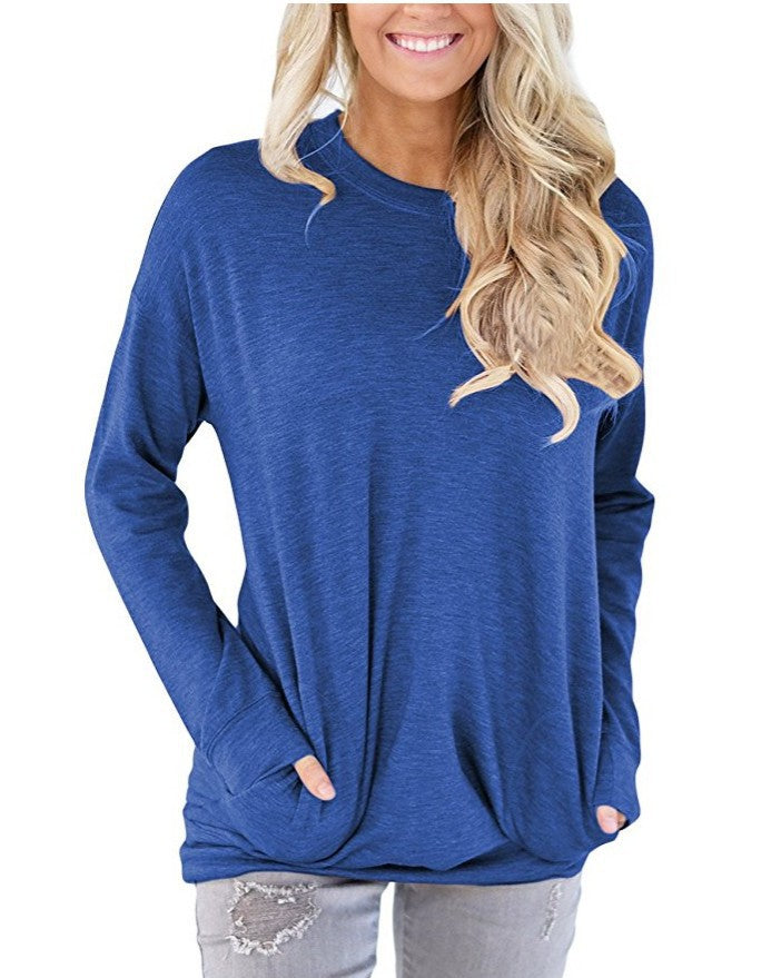 Women's Batwing Long Sleeve Pocket Solid Color Blouses