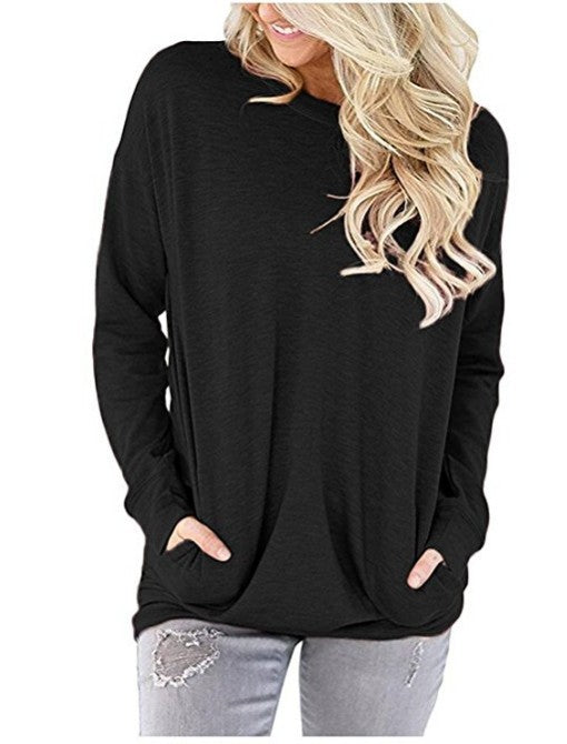 Women's Batwing Long Sleeve Pocket Solid Color Blouses