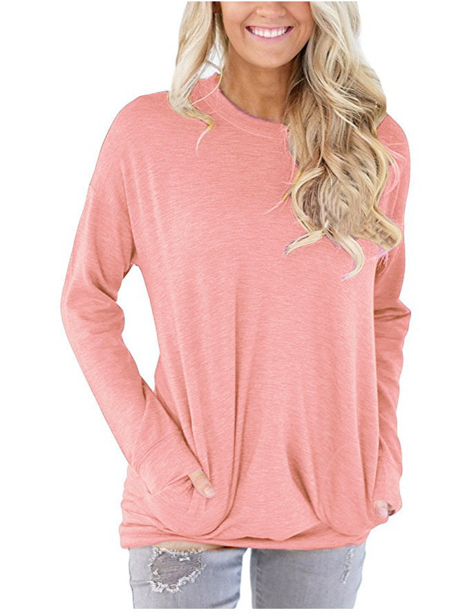 Women's Batwing Long Sleeve Pocket Solid Color Blouses