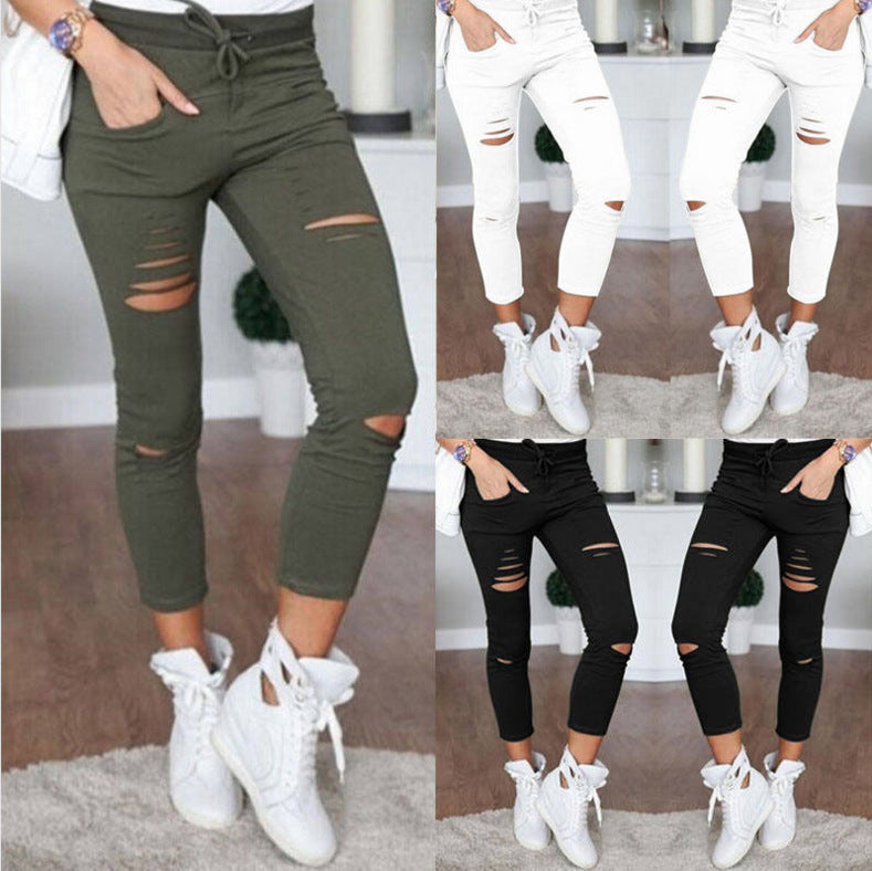 Charming Slouchy Women's Casual Pencil Ripped Legging