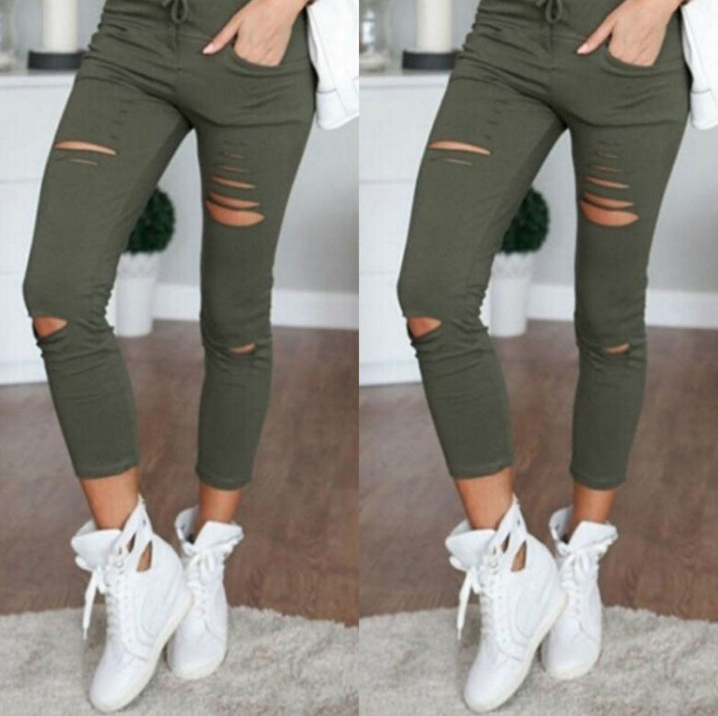 Charming Slouchy Women's Casual Pencil Ripped Legging