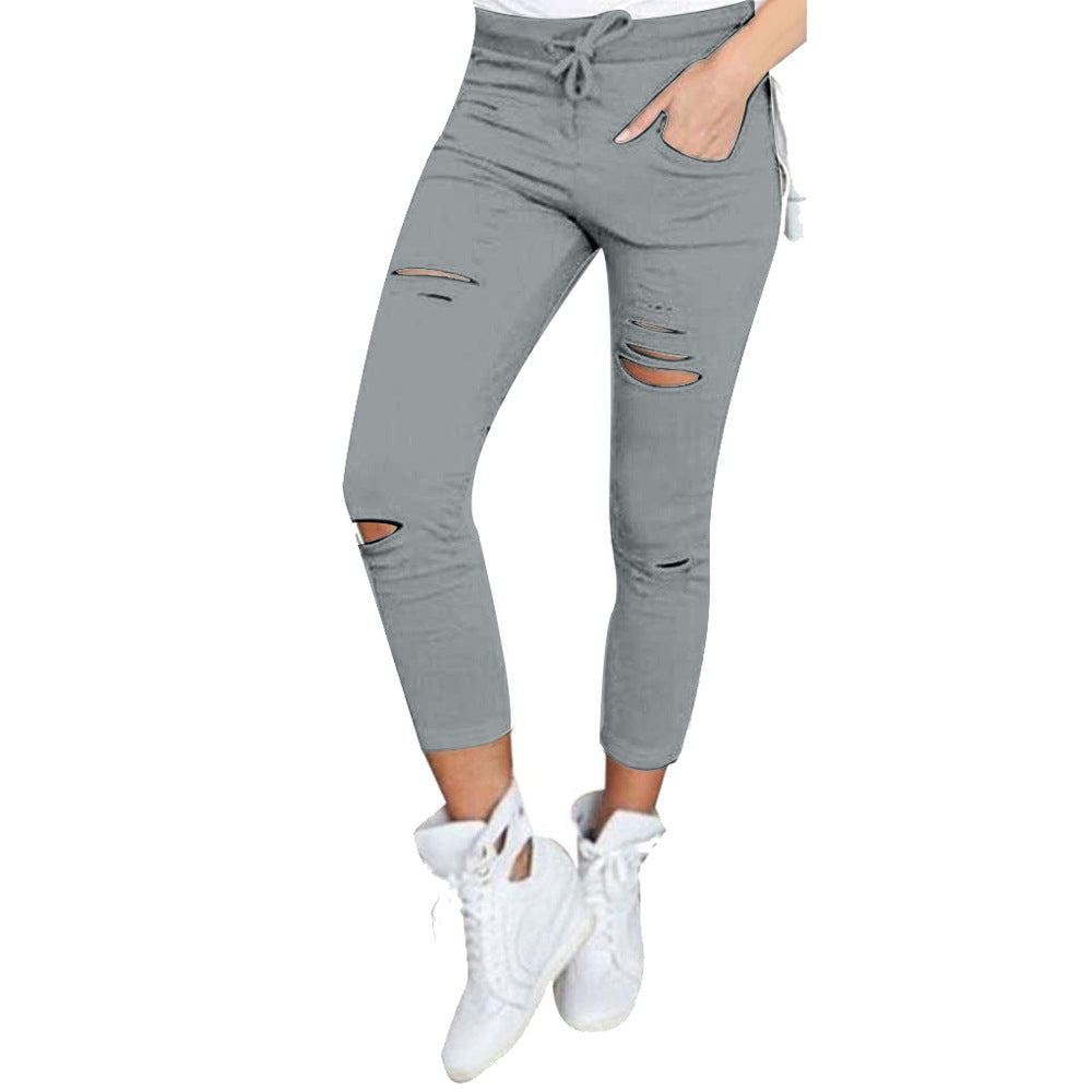 Charming Slouchy Women's Casual Pencil Ripped Legging