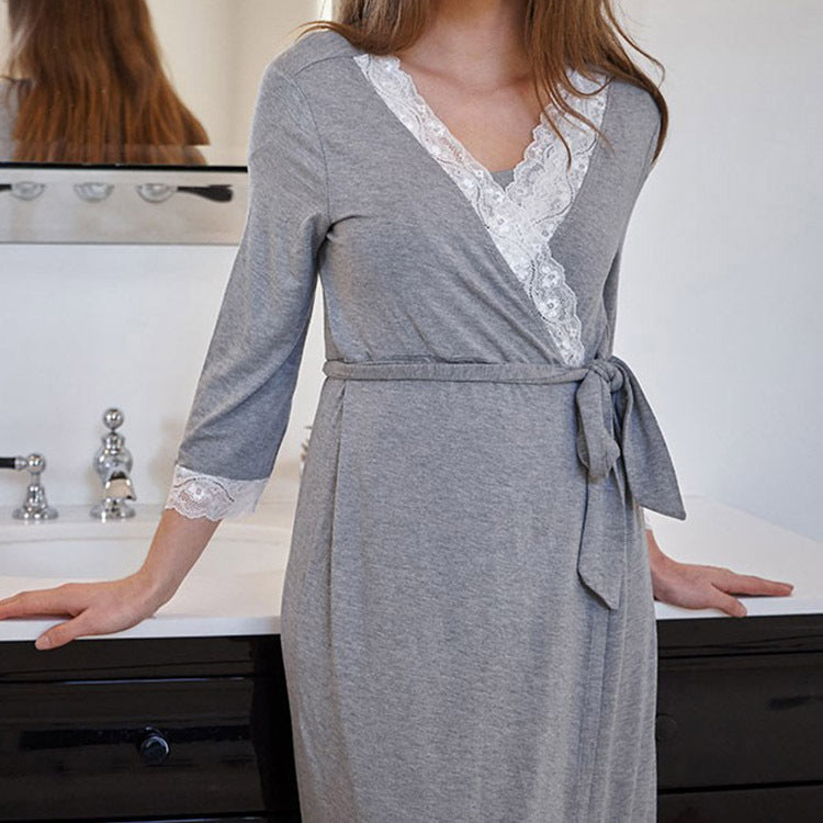 Versatile Stitching 3/4 Sleeve Robe Pajamas Dresses