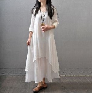 Spring Two-piece Long Linen Dress Loose Sleeve Dresses