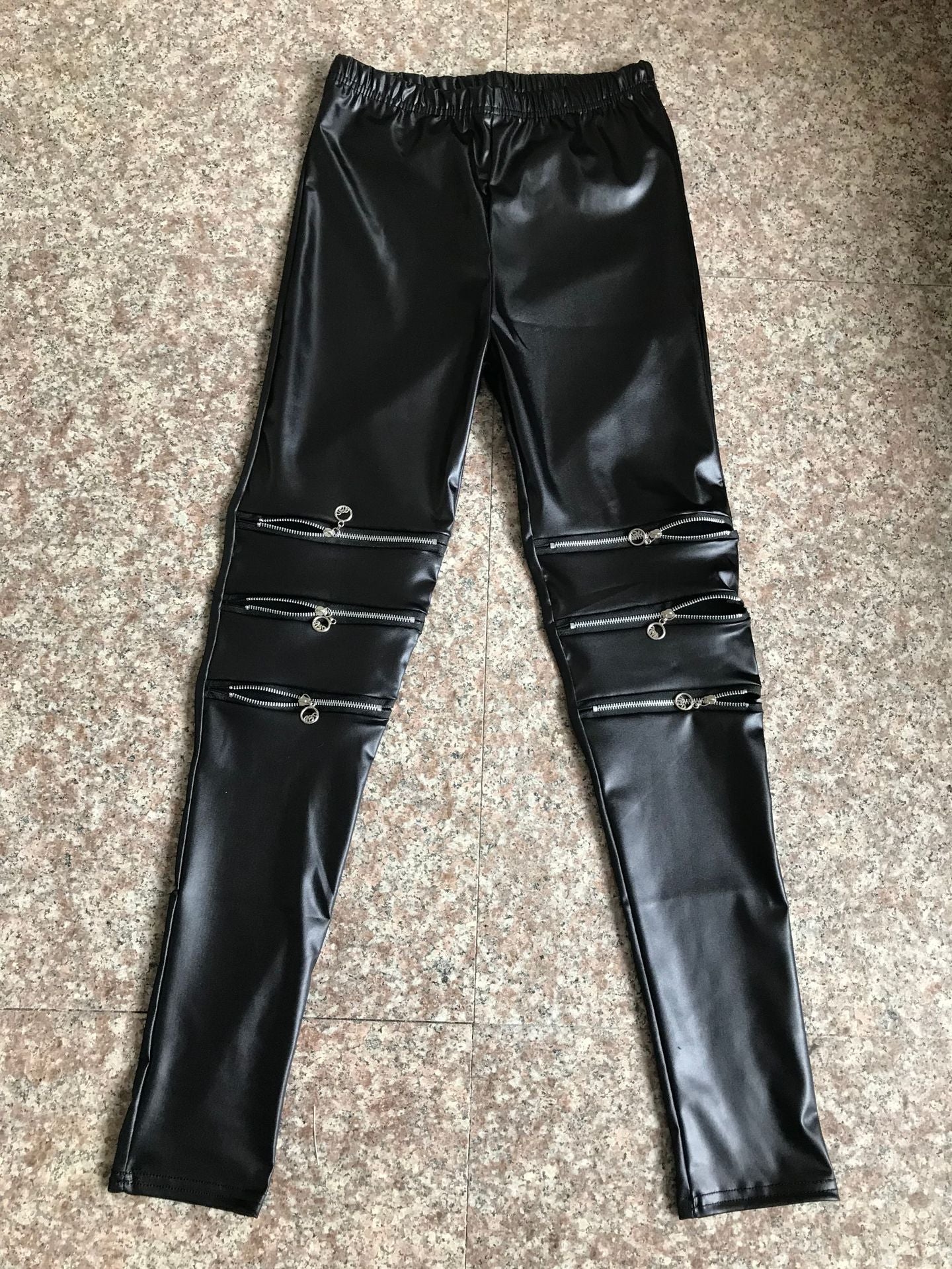 Women's High Elastic Knee Faux Leather Cropped Leggings