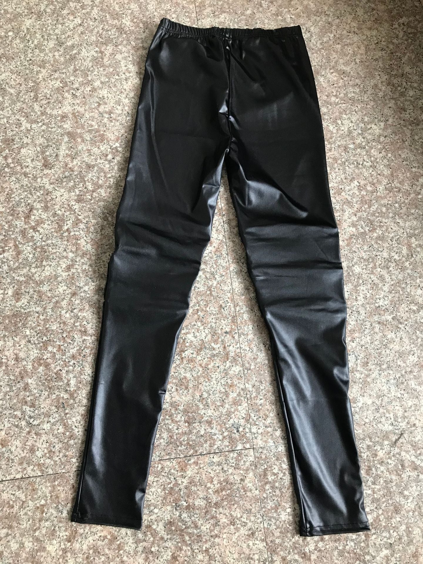 Women's High Elastic Knee Faux Leather Cropped Leggings