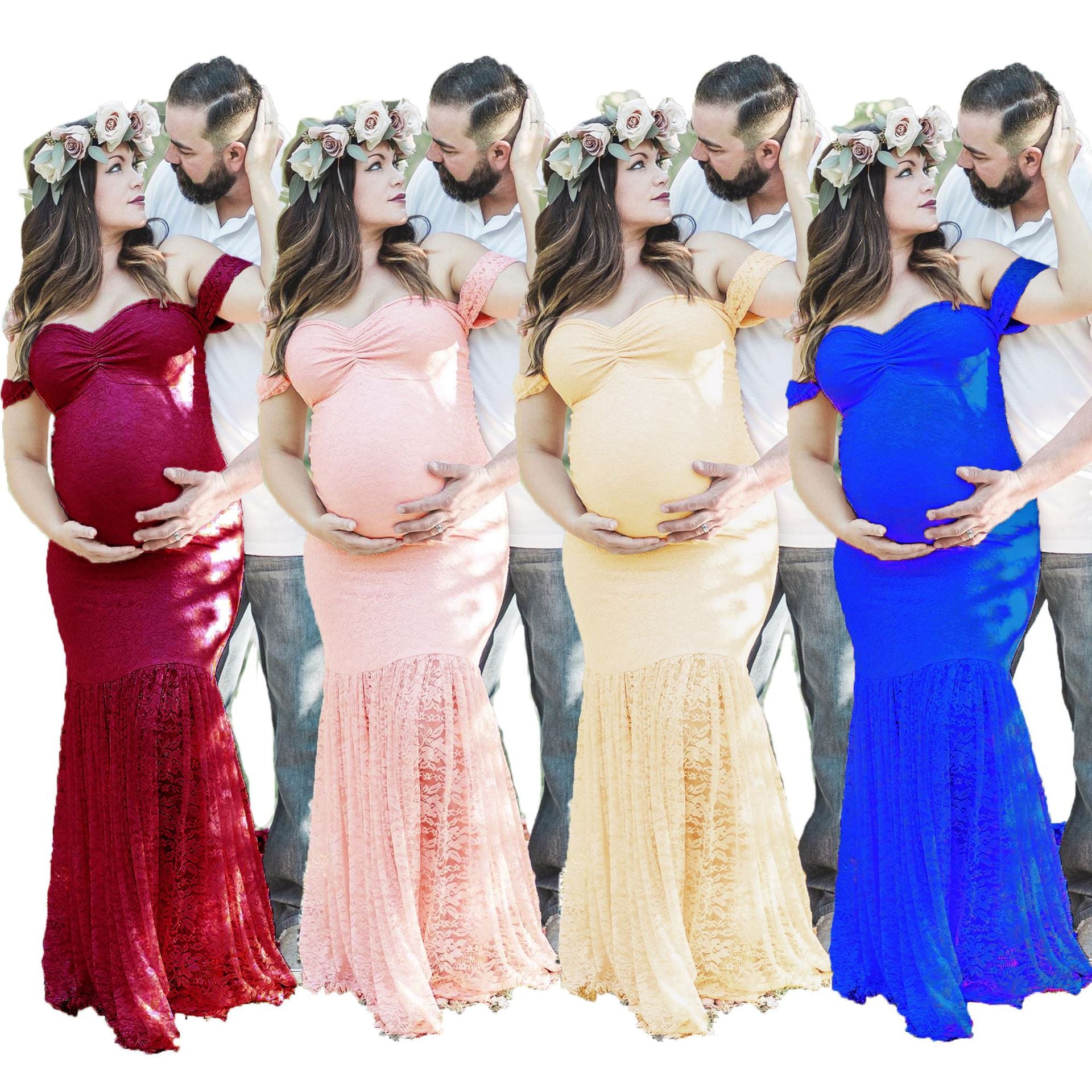 Women's Off-neck Pregnant Sleeve Long Graphy Flying Dresses