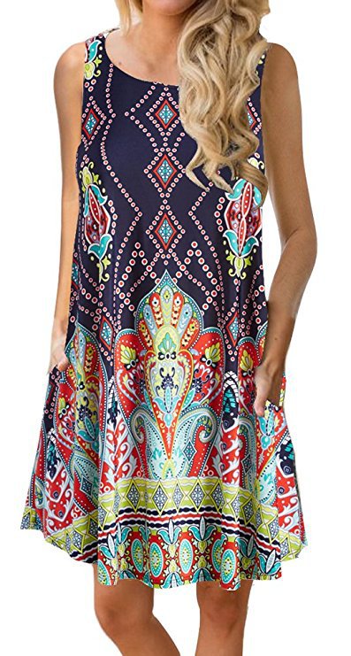 Pullover Element Printed Pocket Large Swing Dresses