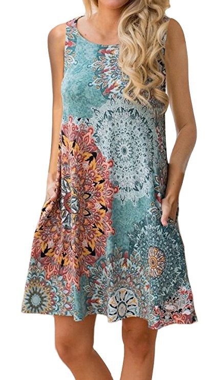 Pullover Element Printed Pocket Large Swing Dresses