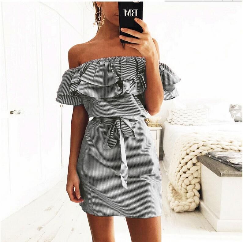 Women's Low-priced Summer Ruffle Sleeve Striped Dress Dresses