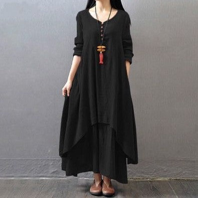 Spring Two-piece Long Linen Dress Loose Sleeve Dresses