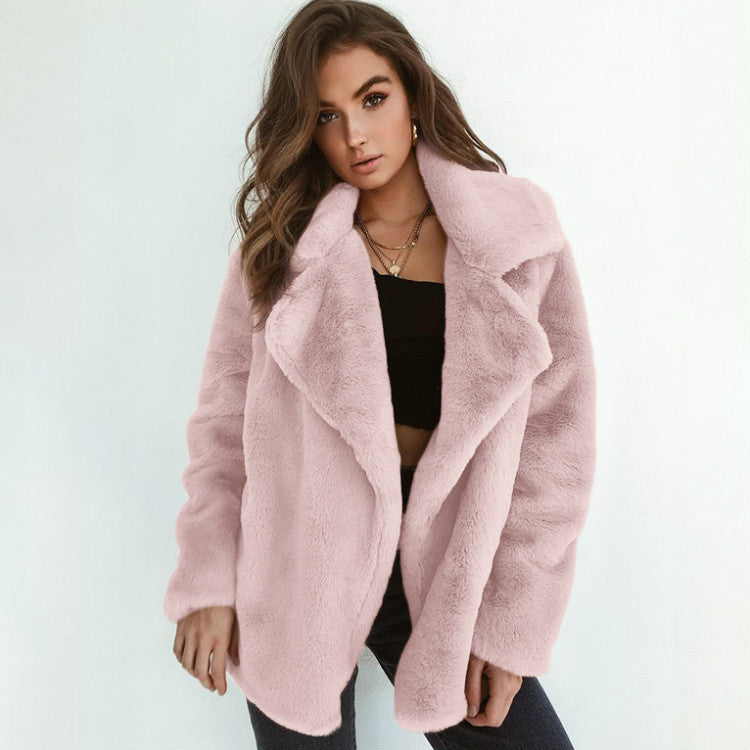 Rabbit Fur Faux Collar Fashion Mid-length Coats