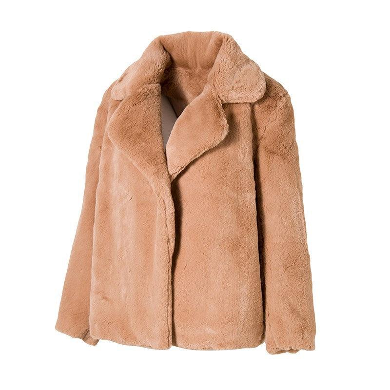 Rabbit Fur Faux Collar Fashion Mid-length Coats