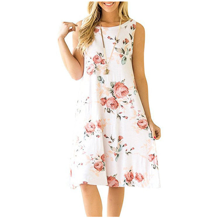 Pullover Element Printed Pocket Large Swing Dresses