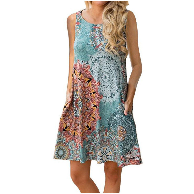 Pullover Element Printed Pocket Large Swing Dresses