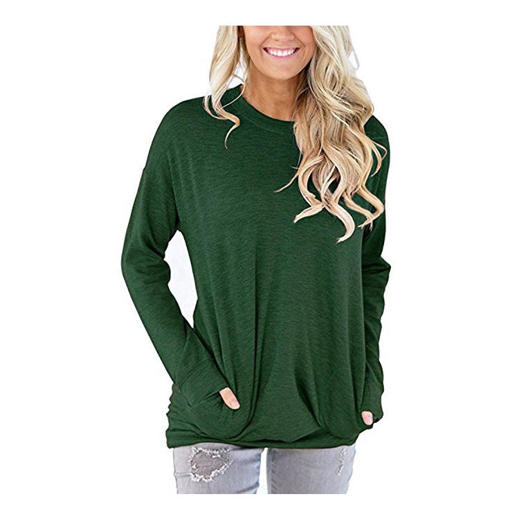 Women's Batwing Long Sleeve Pocket Solid Color Blouses