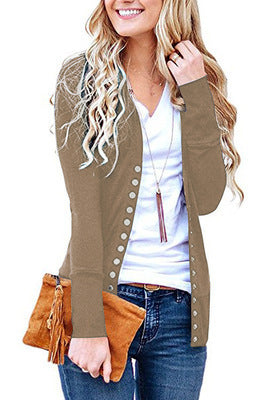 Spring Solid Color V-neck Long Sleeve Coats