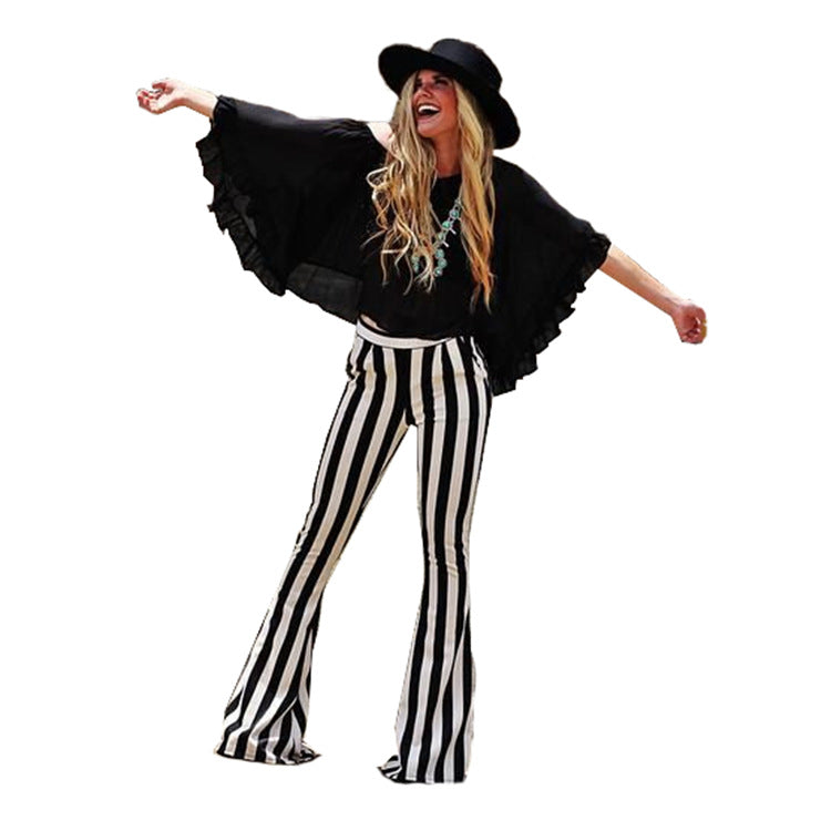 Hipster Vertical Stripes Bell-bottom Casual Wide Pants