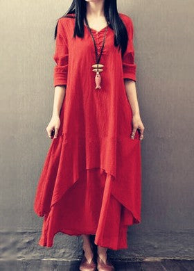 Spring Two-piece Long Linen Dress Loose Sleeve Dresses