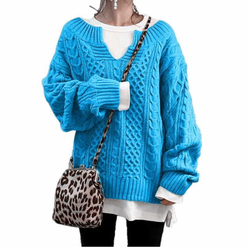 Women's Classic Knitted Hemp Pattern Casual Sweaters