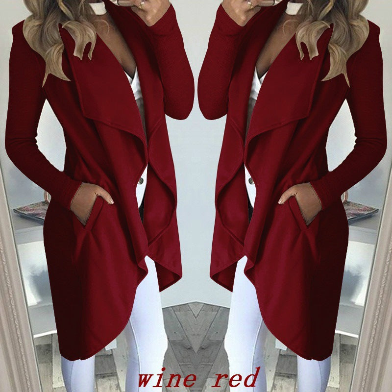 Women's Fashion Solid Color Polo Collar Slim Fit Coats