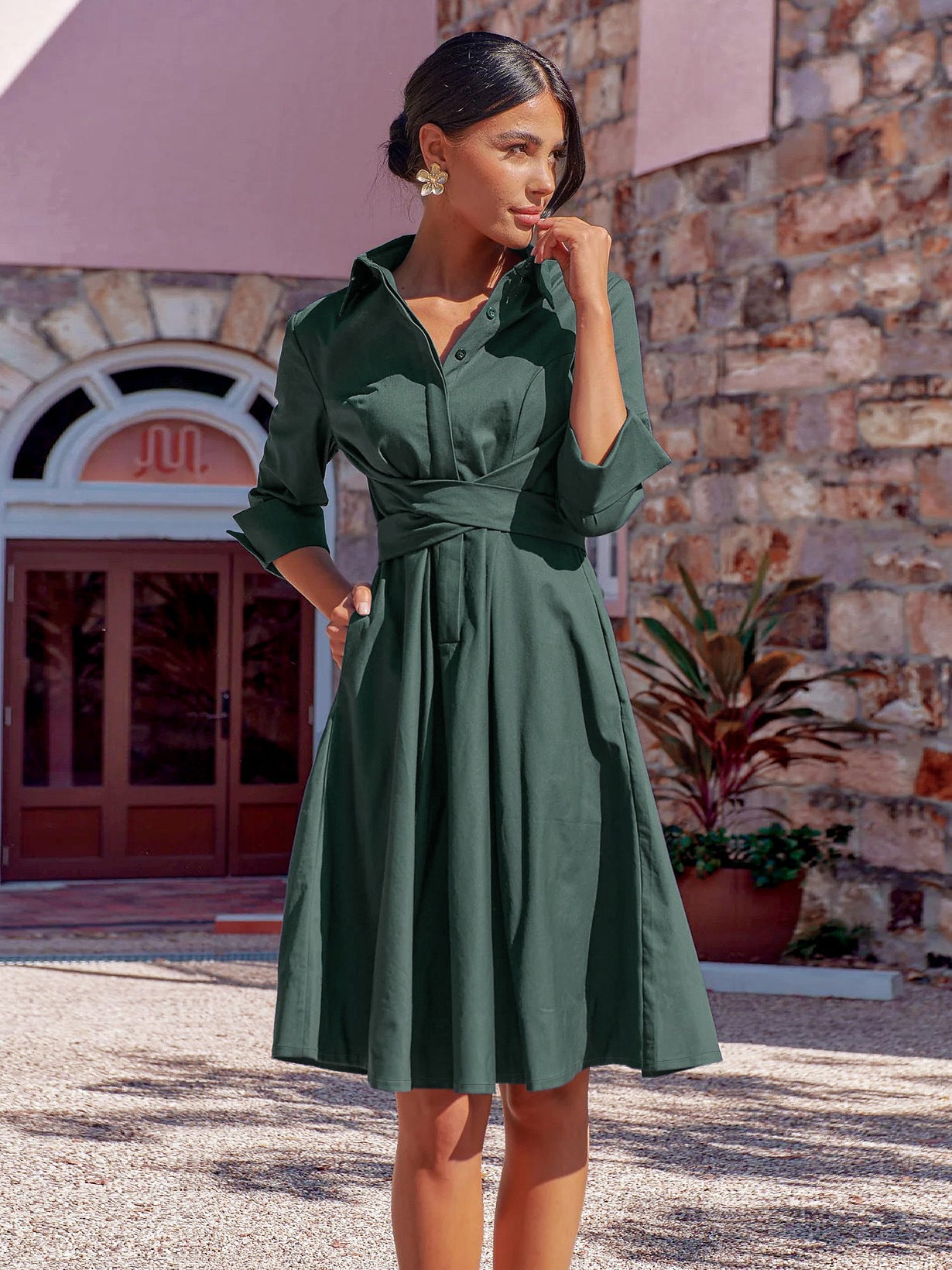 Women's Dress Autumn Midi Solid Color Shirt Dresses