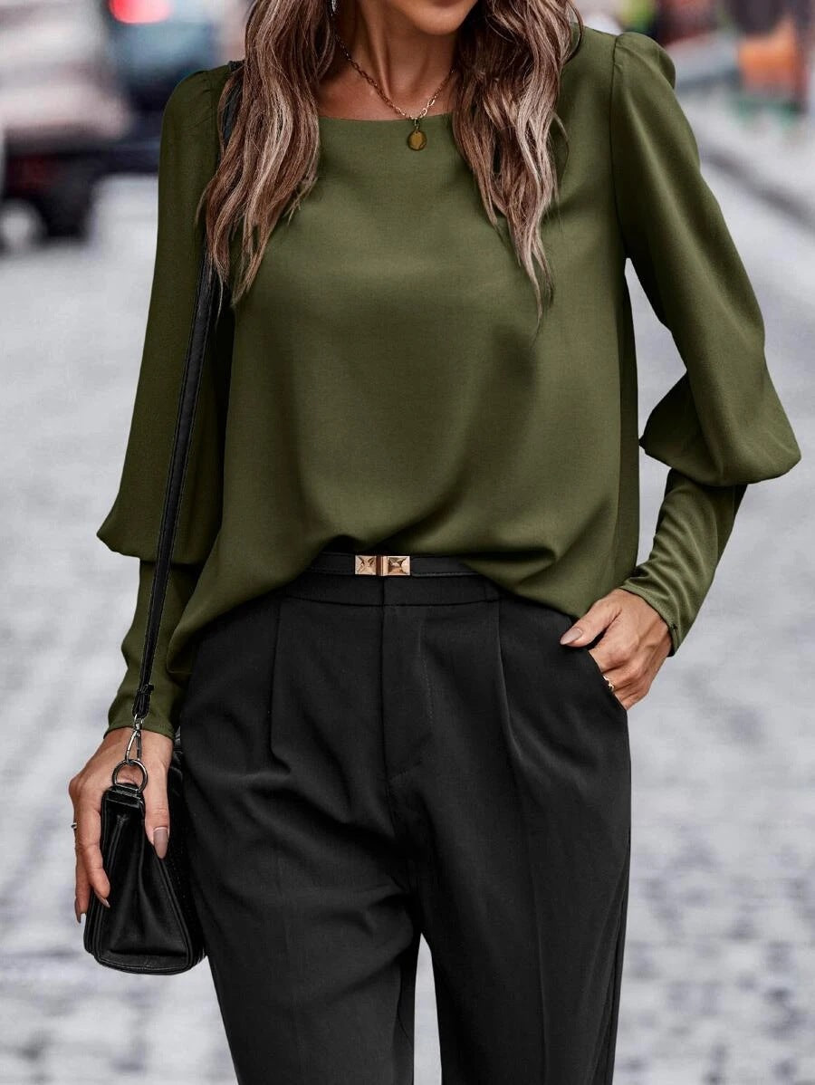 Women's T-shirt Long Sleeve Button Solid Color Tops