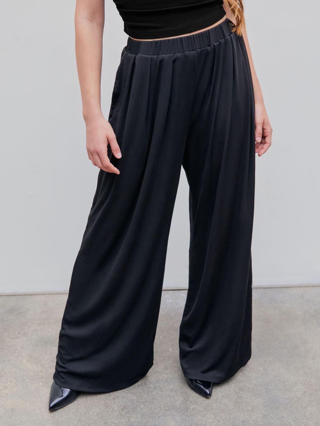 Women's Casual Stretch Elastic Waist Wide Leg Pants